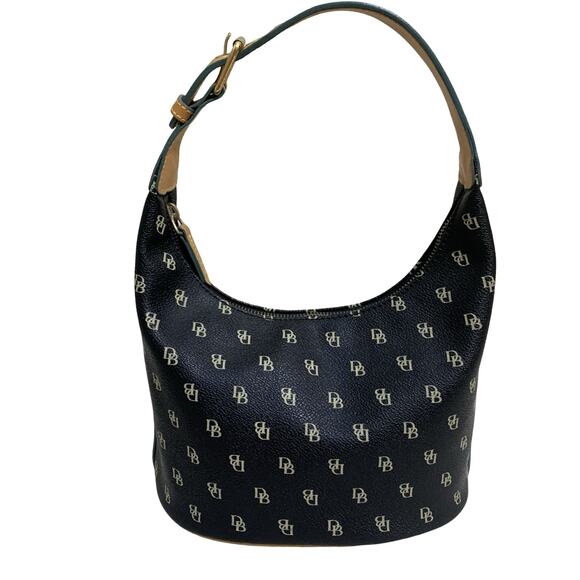 DOONEY AND BOURKE Vintage Black Signature Coated Canvas Bucket Hobo - Picture 3 of 16